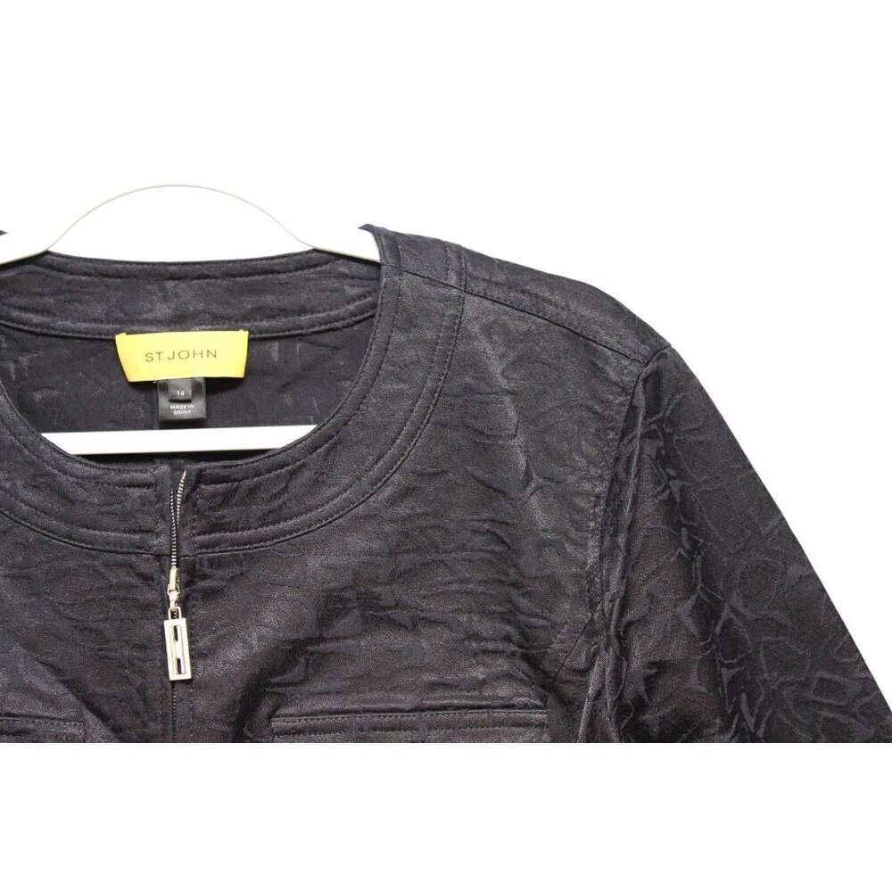 St John Full Zip Jacket Size 14 Black Jacquard Career Old Money Quiet Luxury - Picture 5 of 11